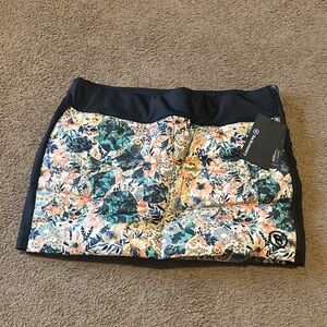 Floral Patterned Down (600 FP) Skirt with Black Waistband